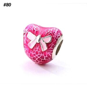 #80 Pink Bow And Lace Heart Charm